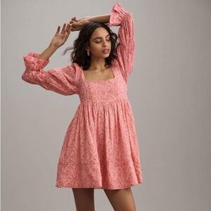 Women's Anthropologie Pink/Rose Floral Spring Elastic Babydoll Dress
